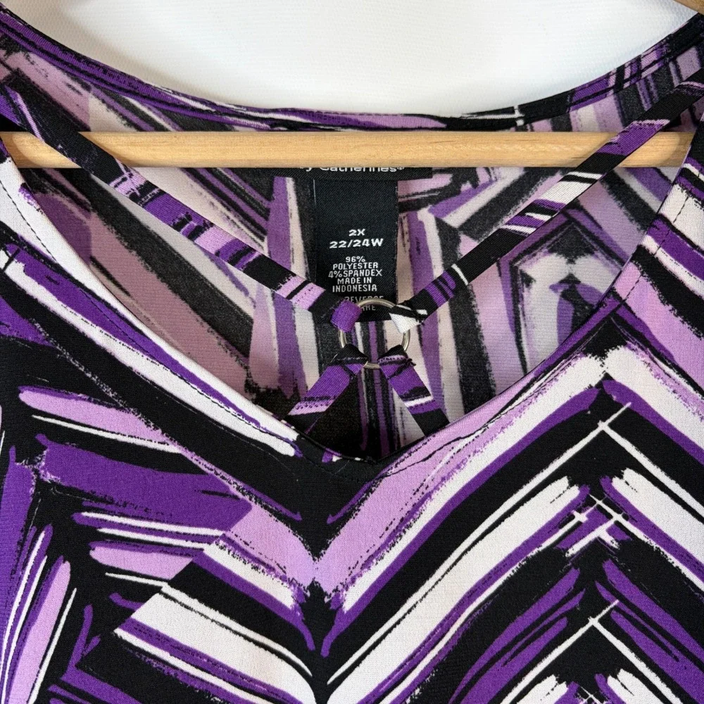 AnyWear by Catherines Sharkbite Dress Women 2X Purple Geometric Chevron V-Neck